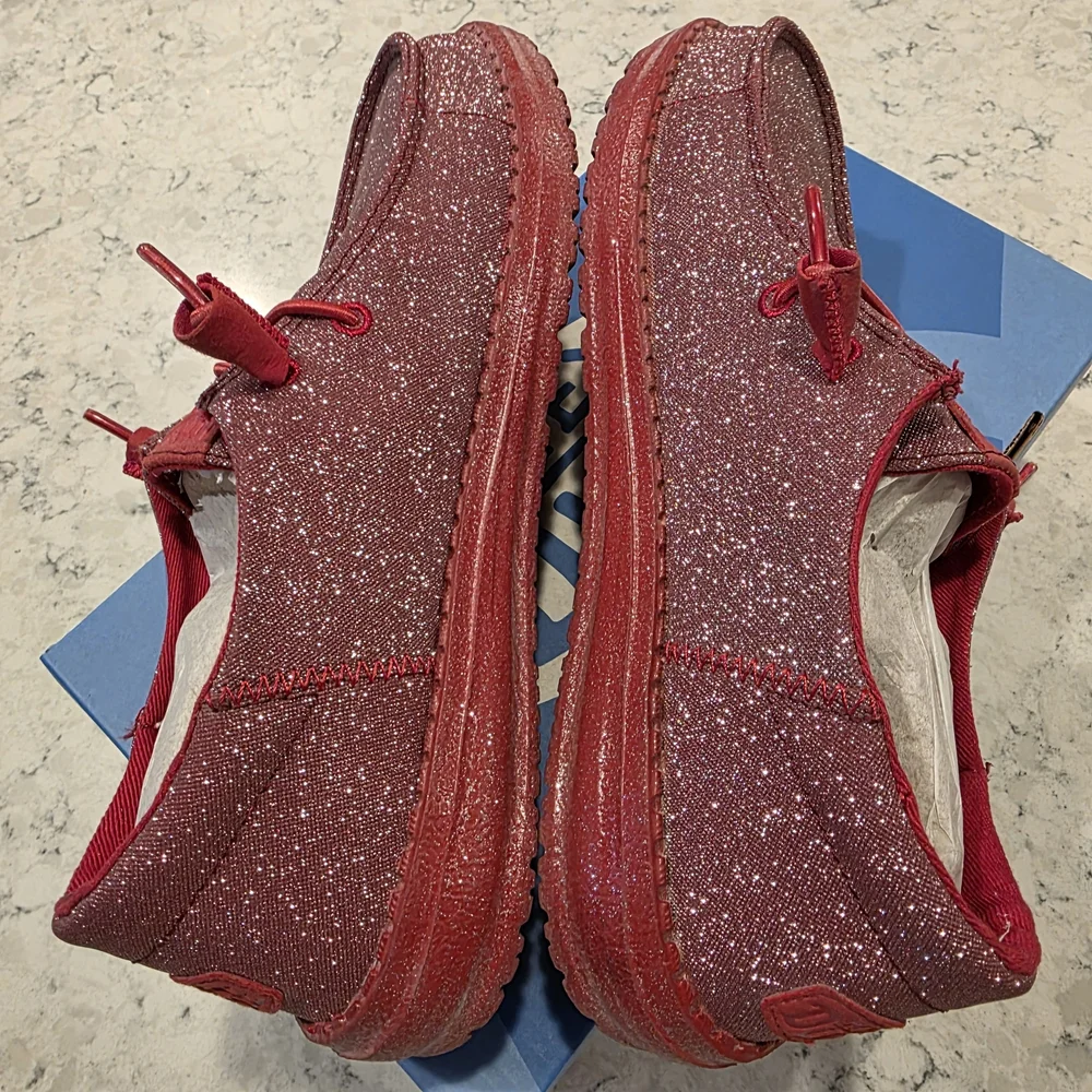 Hey Dude Women's Sparkle Red Casual Shoes - Picture 5 of 10
